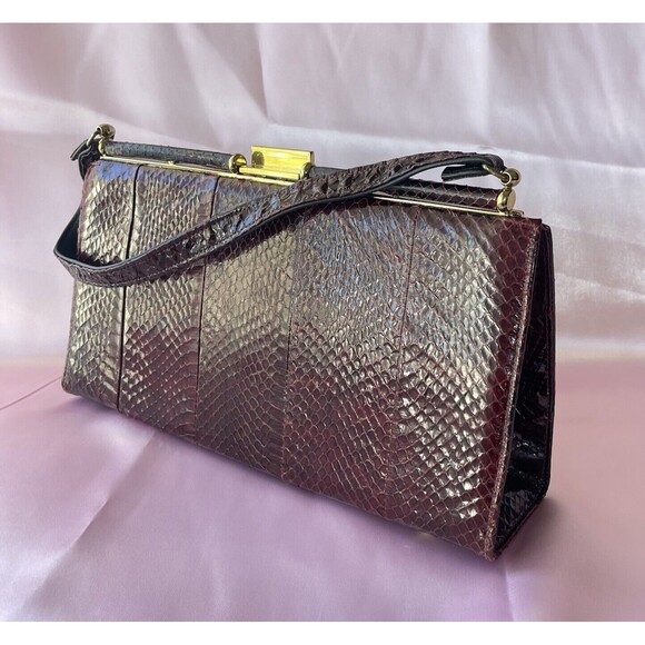 Vintage frame handbag purse clutch snakeskin Red - Picture 2 of 16
